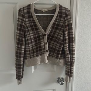 Drop shoulder brown button up cardigan